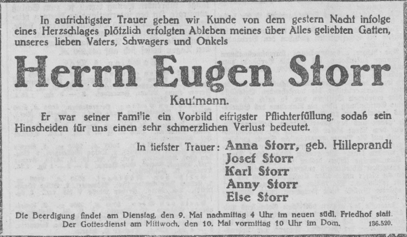 Todesanzeige für Eugen Storr