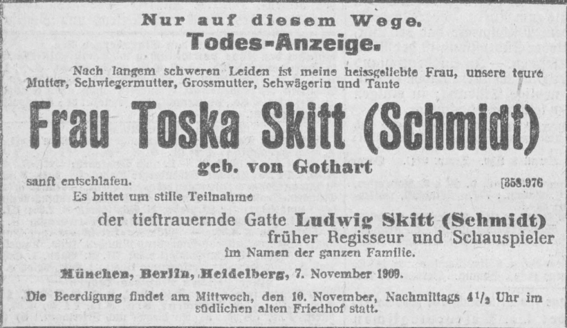 Todesanzeige für Toska Schmidt