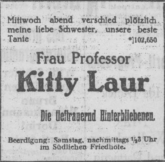 Todesanzeige für Katharina Laur
