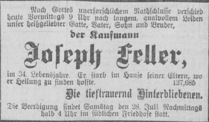 Todesanzeige für Josef Feller